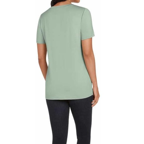 NWT Matty M Women V-Neck Twist Knot Tee Light Olive Fashion Tee Sz L $45 2HL184 - Picture 2 of 3